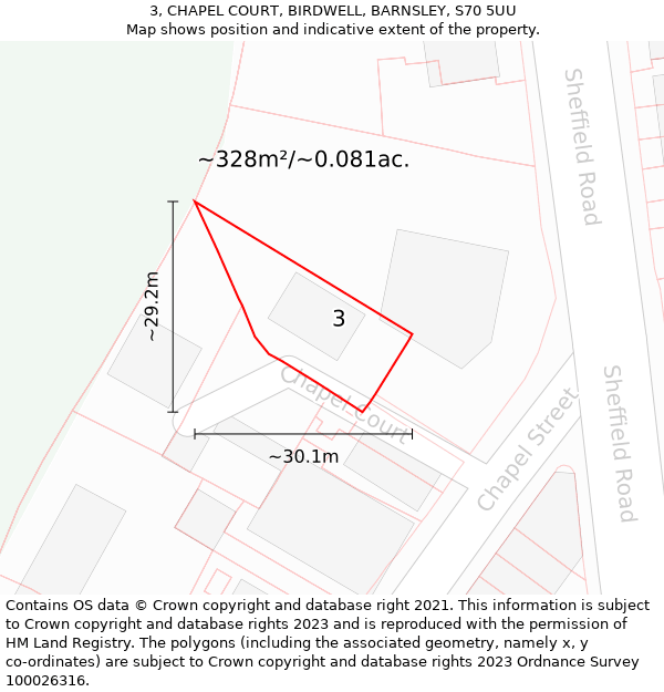 3, CHAPEL COURT, BIRDWELL, BARNSLEY, S70 5UU: Plot and title map