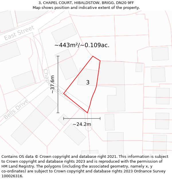 3, CHAPEL COURT, HIBALDSTOW, BRIGG, DN20 9FF: Plot and title map