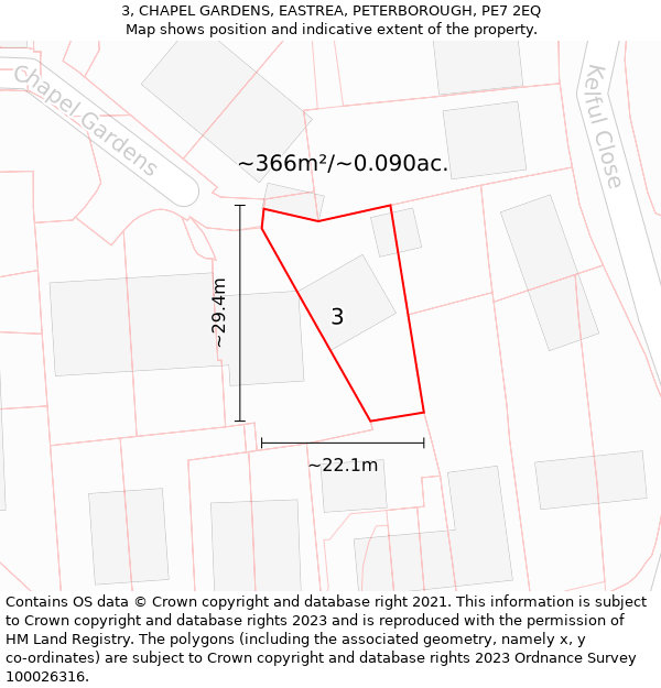 3, CHAPEL GARDENS, EASTREA, PETERBOROUGH, PE7 2EQ: Plot and title map