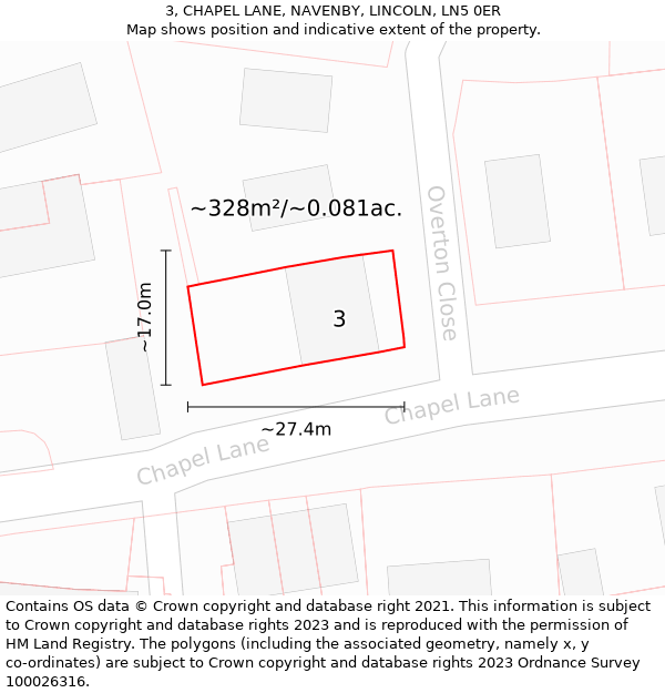 3, CHAPEL LANE, NAVENBY, LINCOLN, LN5 0ER: Plot and title map