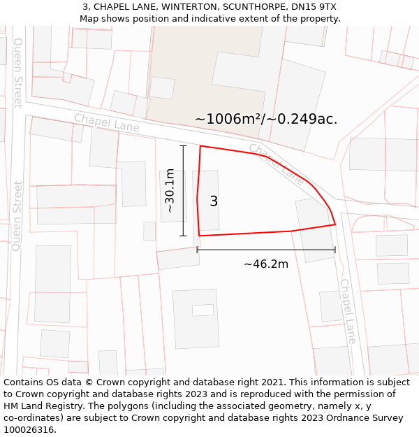 3, CHAPEL LANE, WINTERTON, SCUNTHORPE, DN15 9TX: Plot and title map