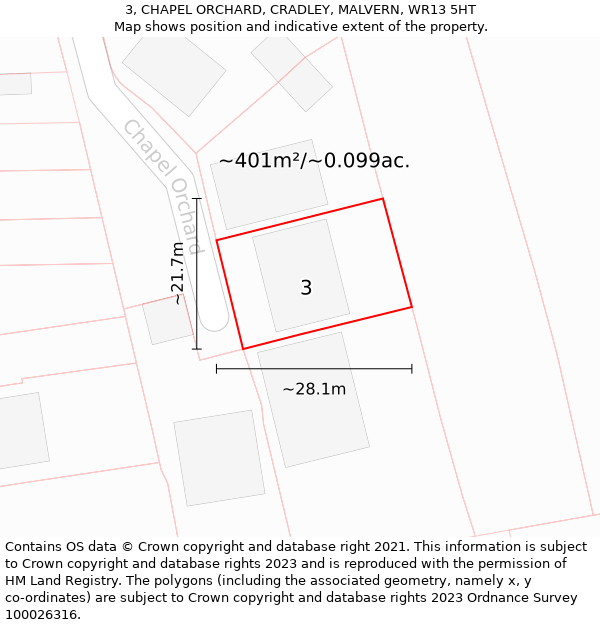 3, CHAPEL ORCHARD, CRADLEY, MALVERN, WR13 5HT: Plot and title map