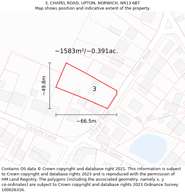 3, CHAPEL ROAD, UPTON, NORWICH, NR13 6BT: Plot and title map