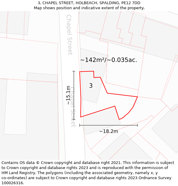 3, CHAPEL STREET, HOLBEACH, SPALDING, PE12 7DD: Plot and title map