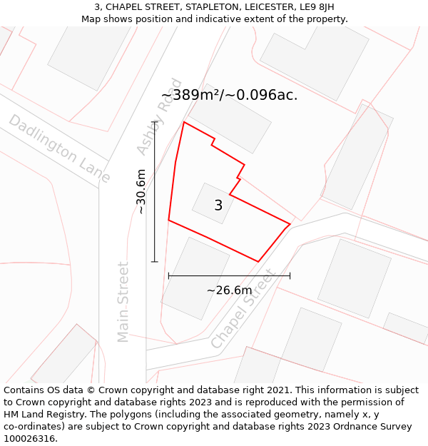 3, CHAPEL STREET, STAPLETON, LEICESTER, LE9 8JH: Plot and title map