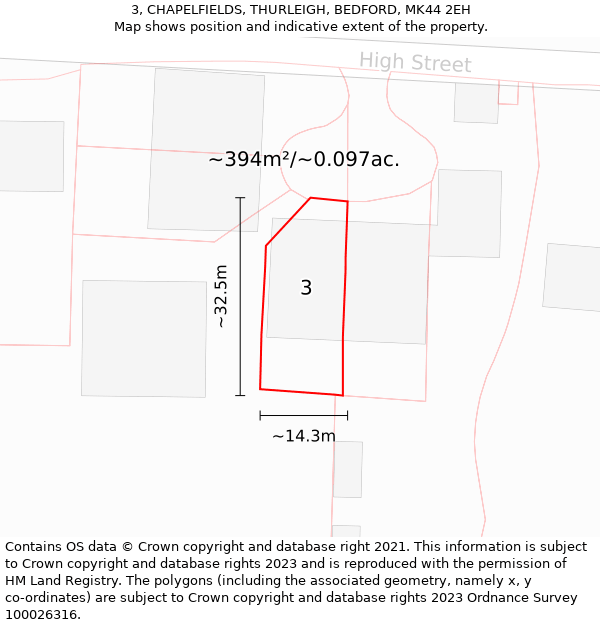 3, CHAPELFIELDS, THURLEIGH, BEDFORD, MK44 2EH: Plot and title map