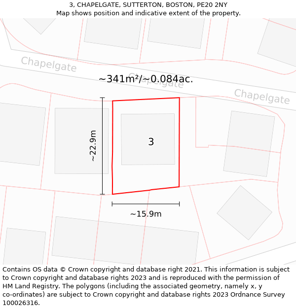 3, CHAPELGATE, SUTTERTON, BOSTON, PE20 2NY: Plot and title map