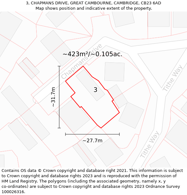 3, CHAPMANS DRIVE, GREAT CAMBOURNE, CAMBRIDGE, CB23 6AD: Plot and title map