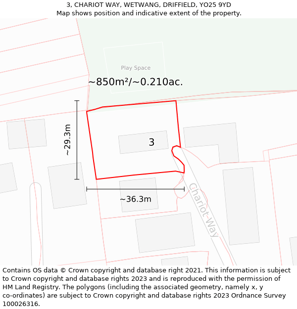 3, CHARIOT WAY, WETWANG, DRIFFIELD, YO25 9YD: Plot and title map