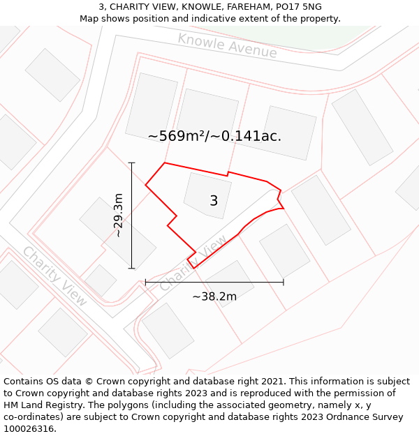 3, CHARITY VIEW, KNOWLE, FAREHAM, PO17 5NG: Plot and title map