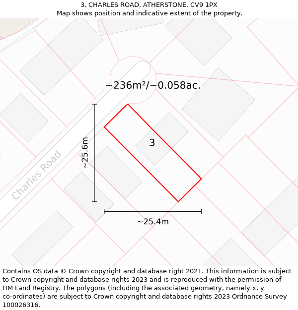 3, CHARLES ROAD, ATHERSTONE, CV9 1PX: Plot and title map