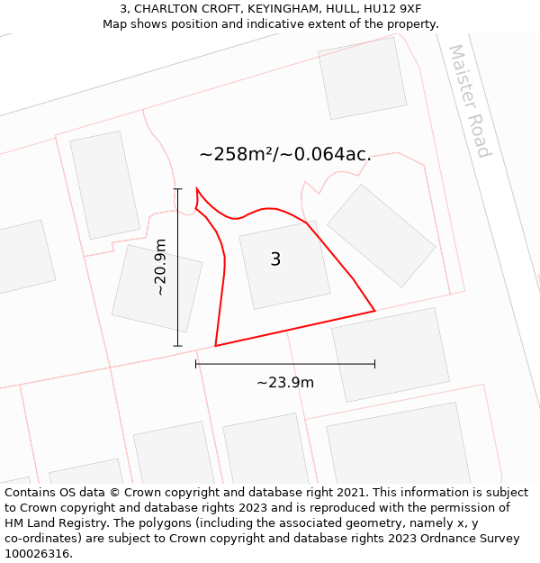 3, CHARLTON CROFT, KEYINGHAM, HULL, HU12 9XF: Plot and title map