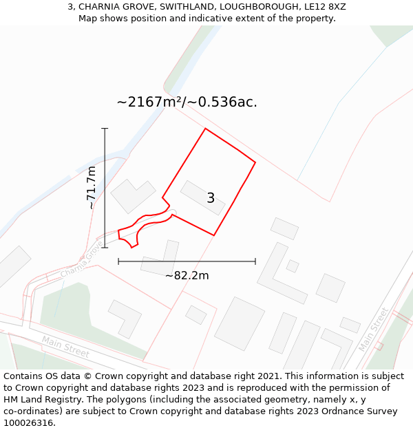 3, CHARNIA GROVE, SWITHLAND, LOUGHBOROUGH, LE12 8XZ: Plot and title map