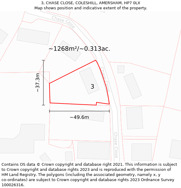 3, CHASE CLOSE, COLESHILL, AMERSHAM, HP7 0LX: Plot and title map