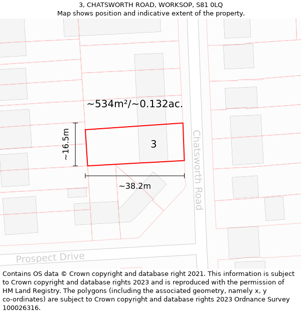 3, CHATSWORTH ROAD, WORKSOP, S81 0LQ: Plot and title map