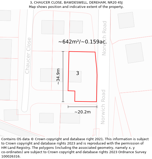 3, CHAUCER CLOSE, BAWDESWELL, DEREHAM, NR20 4SJ: Plot and title map