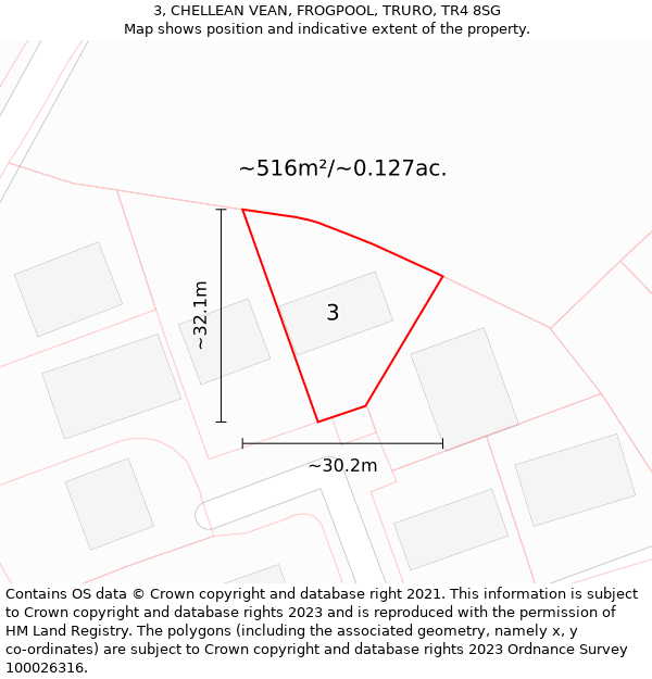 3, CHELLEAN VEAN, FROGPOOL, TRURO, TR4 8SG: Plot and title map