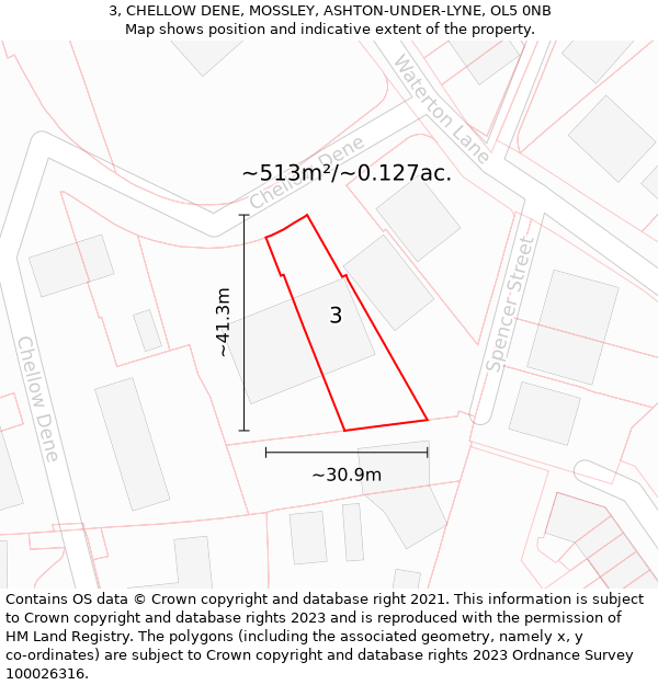 3, CHELLOW DENE, MOSSLEY, ASHTON-UNDER-LYNE, OL5 0NB: Plot and title map