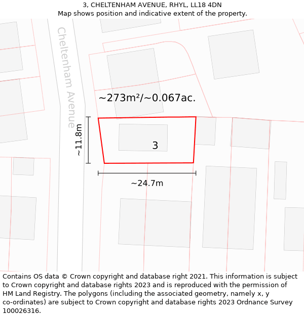 3, CHELTENHAM AVENUE, RHYL, LL18 4DN: Plot and title map