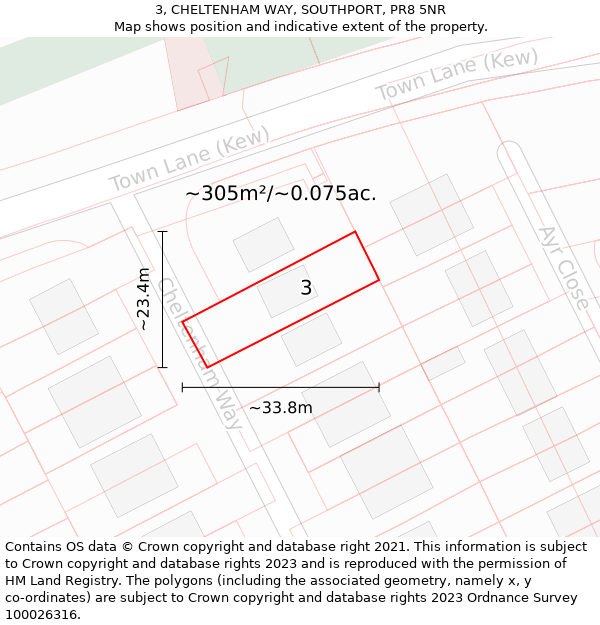 3, CHELTENHAM WAY, SOUTHPORT, PR8 5NR: Plot and title map