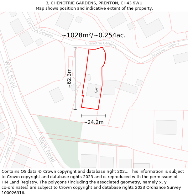 3, CHENOTRIE GARDENS, PRENTON, CH43 9WU: Plot and title map