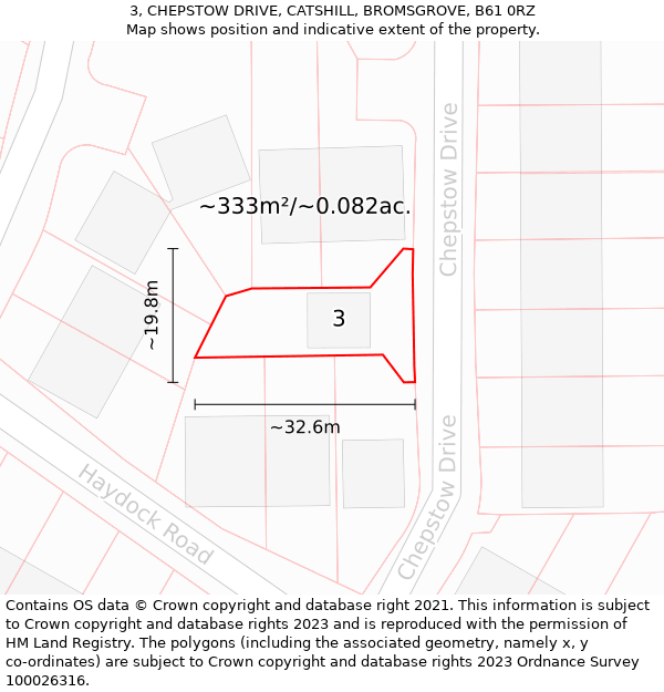 3, CHEPSTOW DRIVE, CATSHILL, BROMSGROVE, B61 0RZ: Plot and title map