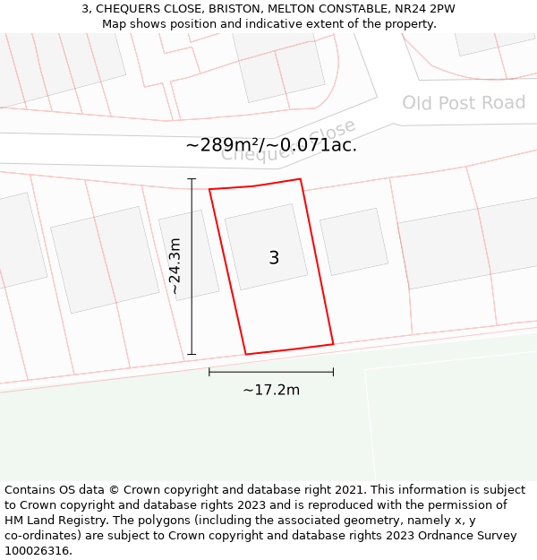 3, CHEQUERS CLOSE, BRISTON, MELTON CONSTABLE, NR24 2PW: Plot and title map