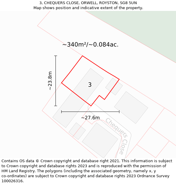 3, CHEQUERS CLOSE, ORWELL, ROYSTON, SG8 5UN: Plot and title map