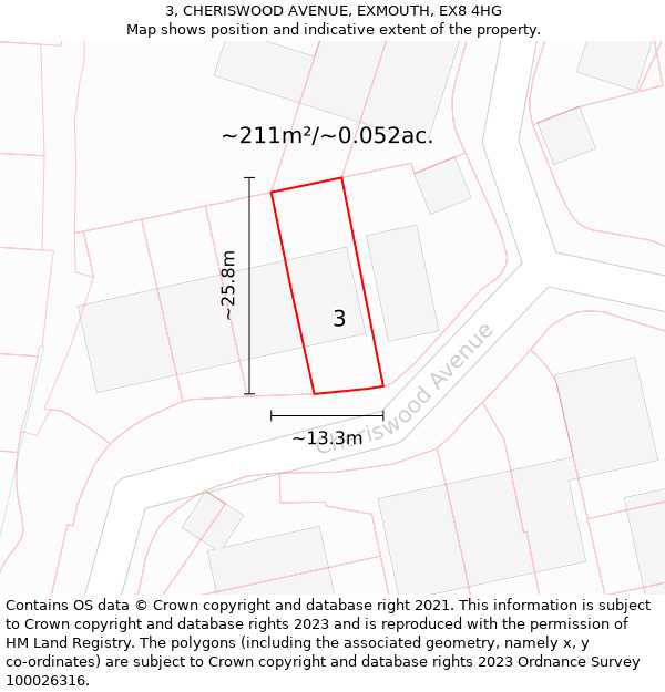 3, CHERISWOOD AVENUE, EXMOUTH, EX8 4HG: Plot and title map