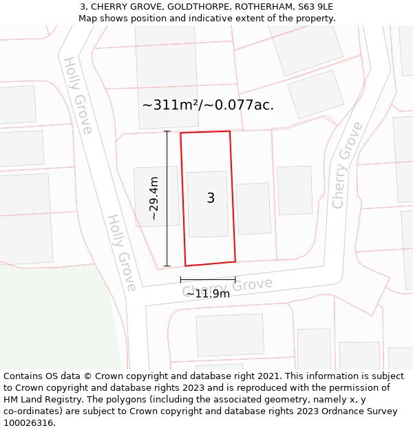 3, CHERRY GROVE, GOLDTHORPE, ROTHERHAM, S63 9LE: Plot and title map