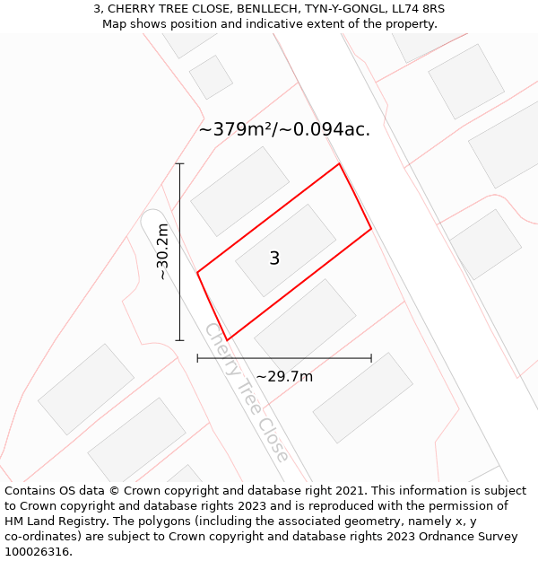 3, CHERRY TREE CLOSE, BENLLECH, TYN-Y-GONGL, LL74 8RS: Plot and title map