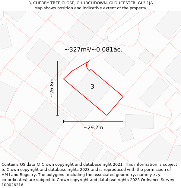 3, CHERRY TREE CLOSE, CHURCHDOWN, GLOUCESTER, GL3 1JA: Plot and title map