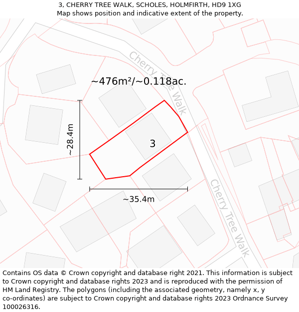 3, CHERRY TREE WALK, SCHOLES, HOLMFIRTH, HD9 1XG: Plot and title map