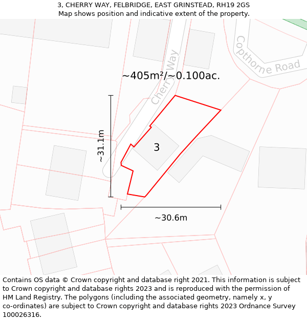 3, CHERRY WAY, FELBRIDGE, EAST GRINSTEAD, RH19 2GS: Plot and title map