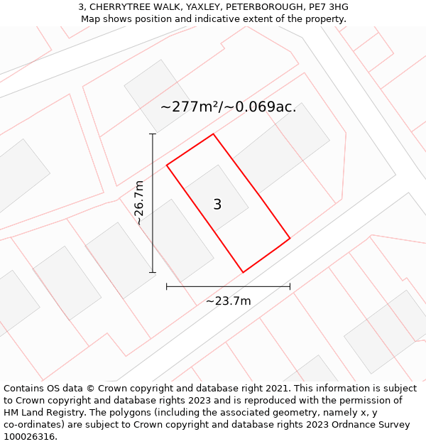 3, CHERRYTREE WALK, YAXLEY, PETERBOROUGH, PE7 3HG: Plot and title map