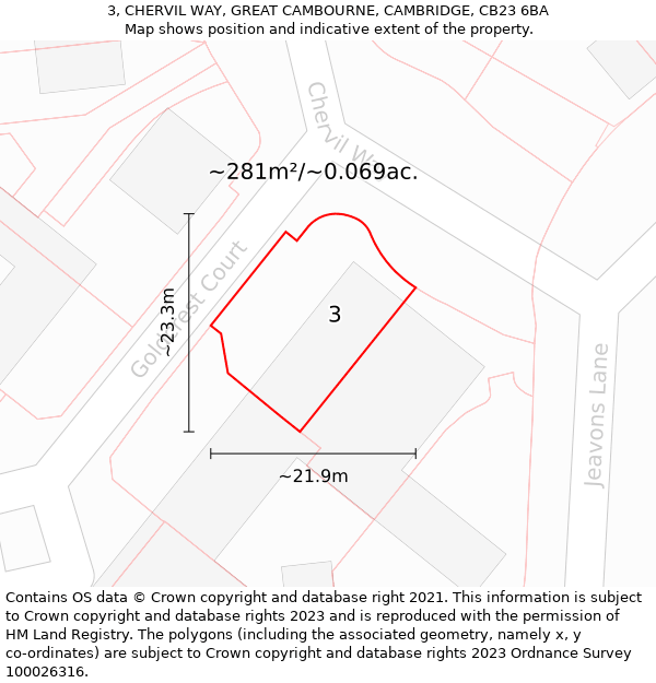 3, CHERVIL WAY, GREAT CAMBOURNE, CAMBRIDGE, CB23 6BA: Plot and title map