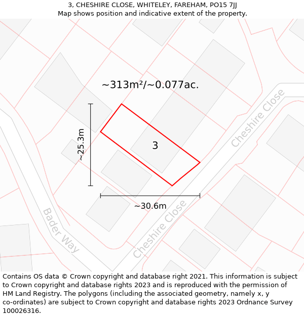 3, CHESHIRE CLOSE, WHITELEY, FAREHAM, PO15 7JJ: Plot and title map