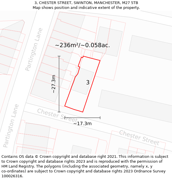 3, CHESTER STREET, SWINTON, MANCHESTER, M27 5TB: Plot and title map