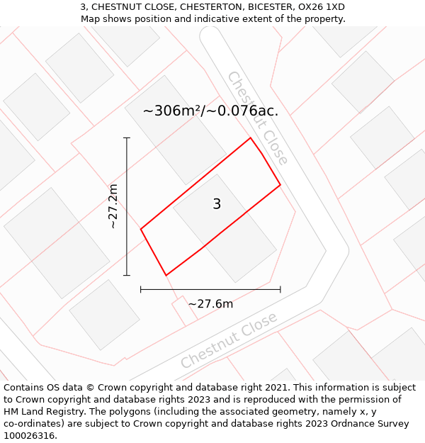 3, CHESTNUT CLOSE, CHESTERTON, BICESTER, OX26 1XD: Plot and title map