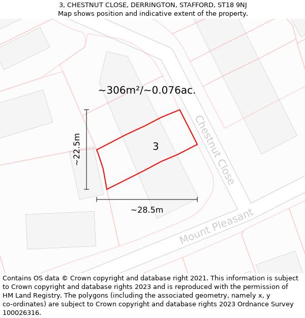 3, CHESTNUT CLOSE, DERRINGTON, STAFFORD, ST18 9NJ: Plot and title map