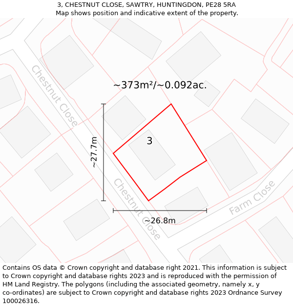 3, CHESTNUT CLOSE, SAWTRY, HUNTINGDON, PE28 5RA: Plot and title map