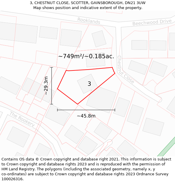 3, CHESTNUT CLOSE, SCOTTER, GAINSBOROUGH, DN21 3UW: Plot and title map