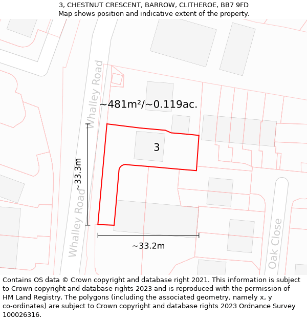 3, CHESTNUT CRESCENT, BARROW, CLITHEROE, BB7 9FD: Plot and title map