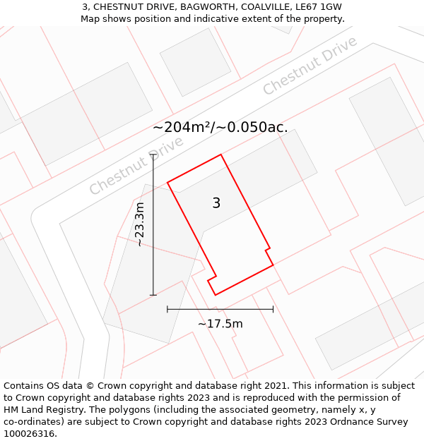 3, CHESTNUT DRIVE, BAGWORTH, COALVILLE, LE67 1GW: Plot and title map