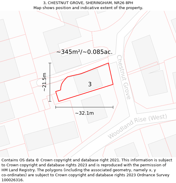 3, CHESTNUT GROVE, SHERINGHAM, NR26 8PH: Plot and title map