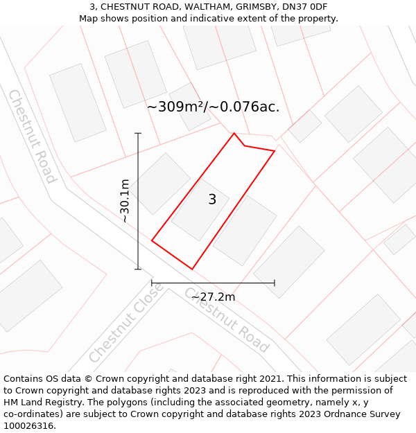 3, CHESTNUT ROAD, WALTHAM, GRIMSBY, DN37 0DF: Plot and title map