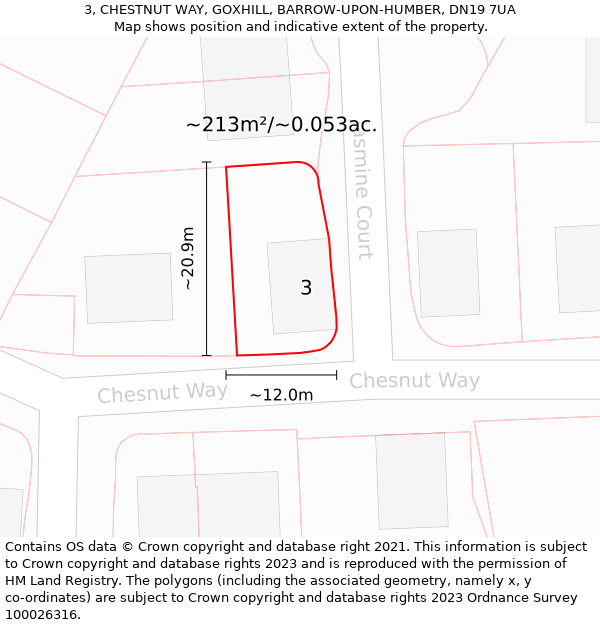 3, CHESTNUT WAY, GOXHILL, BARROW-UPON-HUMBER, DN19 7UA: Plot and title map