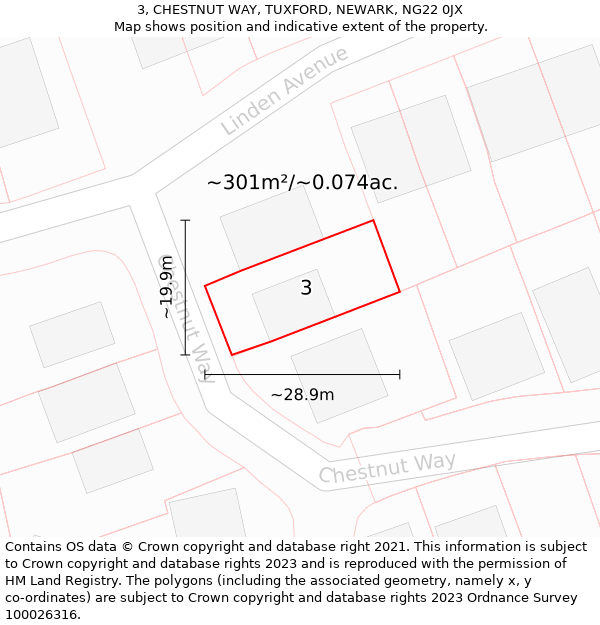 3, CHESTNUT WAY, TUXFORD, NEWARK, NG22 0JX: Plot and title map