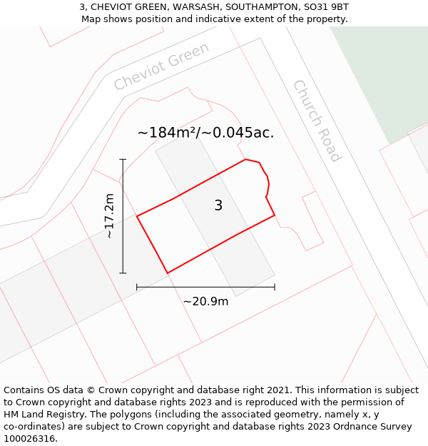 3, CHEVIOT GREEN, WARSASH, SOUTHAMPTON, SO31 9BT: Plot and title map