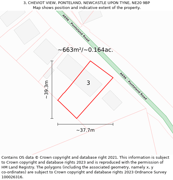 3, CHEVIOT VIEW, PONTELAND, NEWCASTLE UPON TYNE, NE20 9BP: Plot and title map